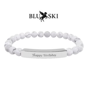 Engravable Natural Stone Bracelet — Beaded Bracelet (Happy Birthday)