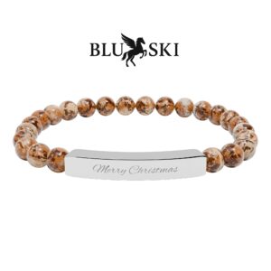 Engravable Natural Stone Stretch Bar Bracelet — Personalized Beaded Bracelet